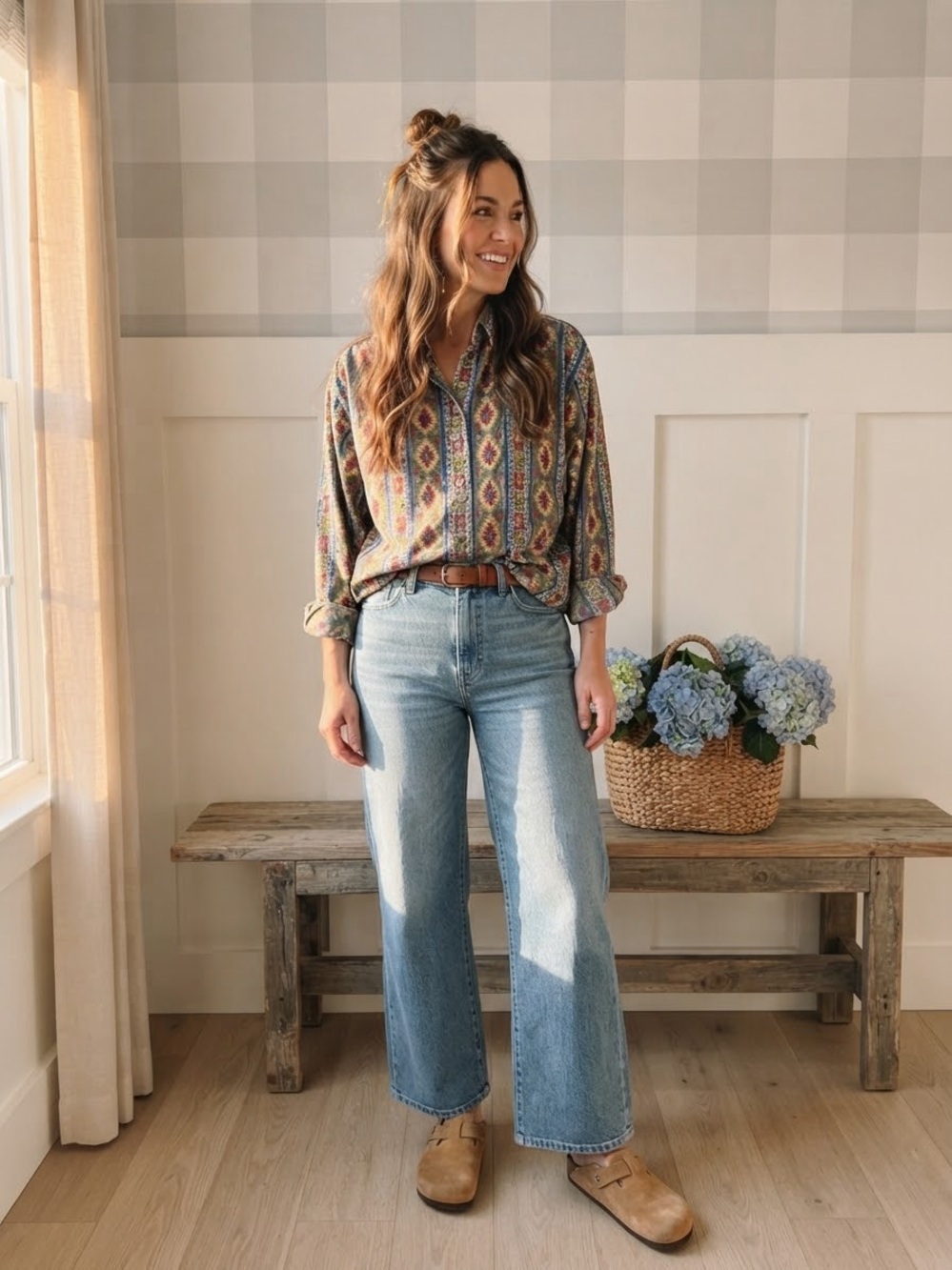 Liz Claiborne Southwest Western Multicolor Patterned Button-Down Shirt